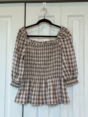 Max Studio Gingham Smocked Cottagecore Top - Size XL